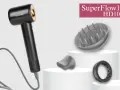 Czarna suszarka COSHARE z technologią jonizacji, dyfuzorem i koncentratorem. SuperFlow1 HD10.