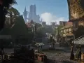Urocza wioska z kamiennymi domami i zamkiem w tle, jak z gry Fable 2 PC.