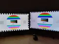 Dwa monitory z testowym wzorem kolorów. Porównanie jakości obrazu VA vs IPS.