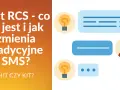 Czat RCS - co to jest i jak zmienia tradycyjne SMS? Ikony czatu i żarówki sugerują innowację.