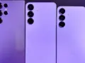 Trzy fioletowe smartfony Samsung, w tym model z czterema aparatami, zapowiadają premierę Samsung S26.