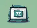Ilustracja laptopa z ikoną folderu 7z na ekranie. Dowiedz się, jak otworzyć plik 7z.