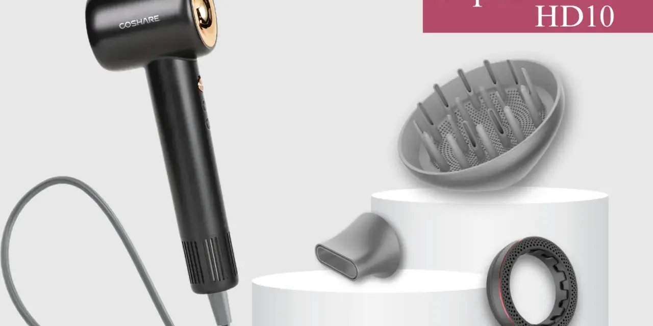 Czarna suszarka COSHARE z technologią jonizacji, dyfuzorem i koncentratorem. SuperFlow1 HD10.