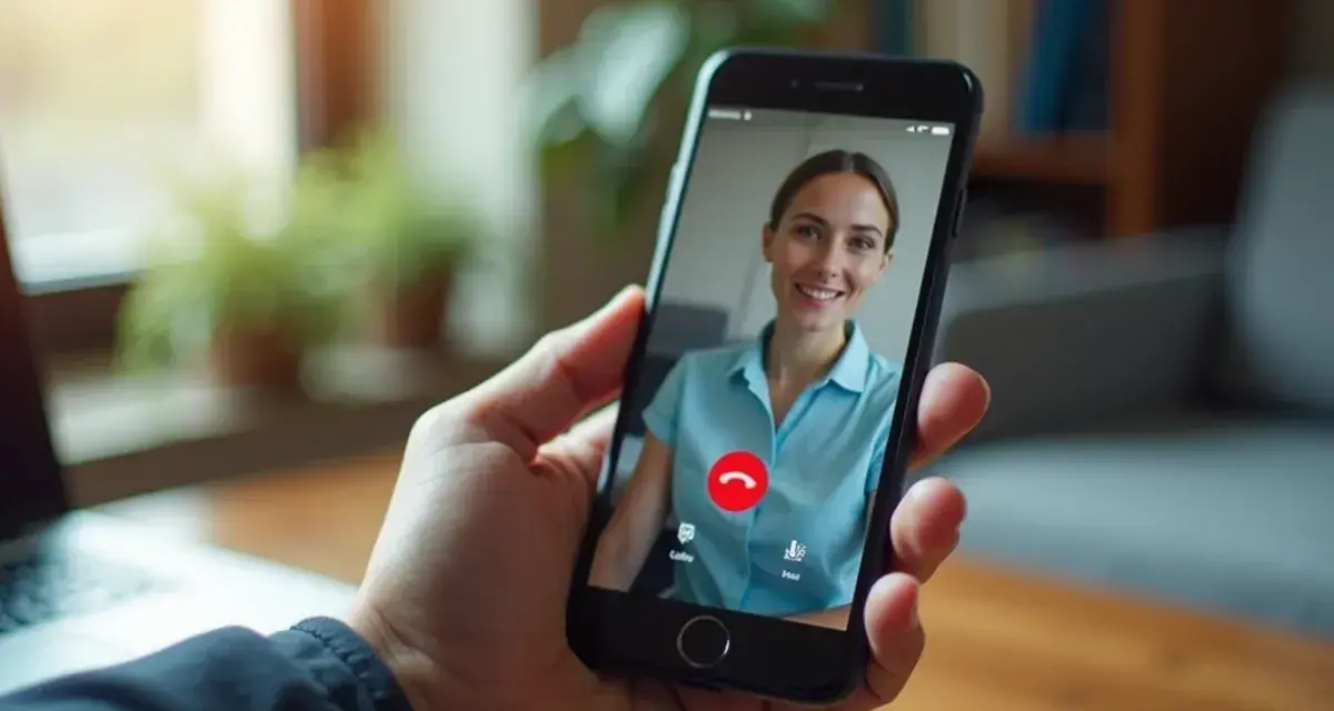 Dłoń trzyma smartfon z rozmową wideo. Na ekranie uśmiechnięta kobieta. Dowiedz się, jak włączyć nagrywanie rozmów w telefonie.