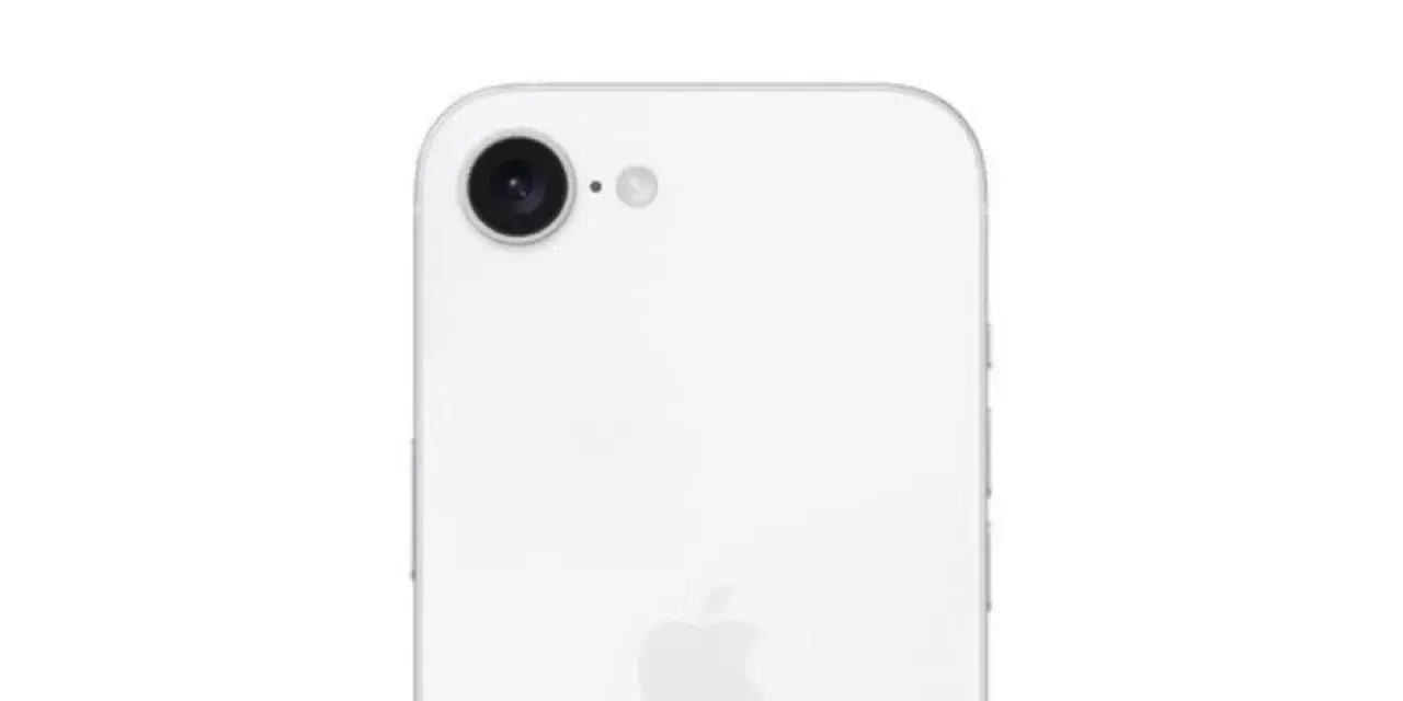 Biały tył iPhone SE 4 z pojedynczym aparatem i błyskiem.