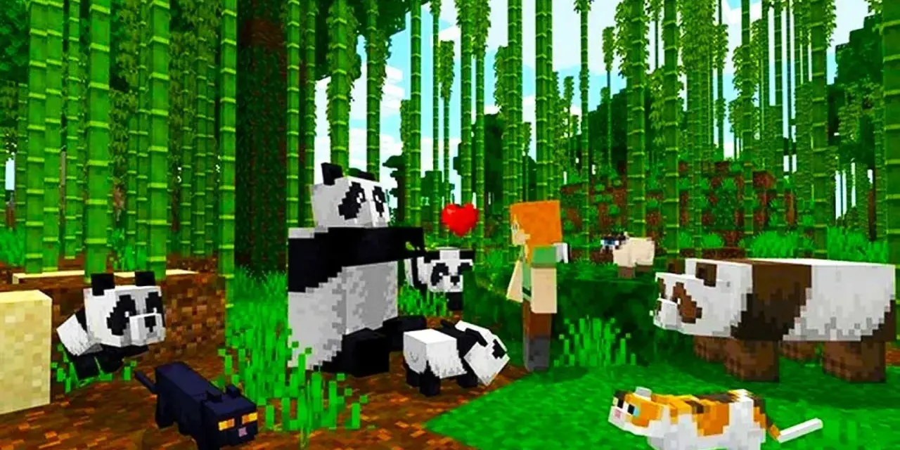 W bambusowym lesie Minecraft, Alex i pandy cieszą się wspólnym czasem. Dowiedz się, jak zainstalować mody do Minecraft, by dodać więcej zwierząt i przygód!