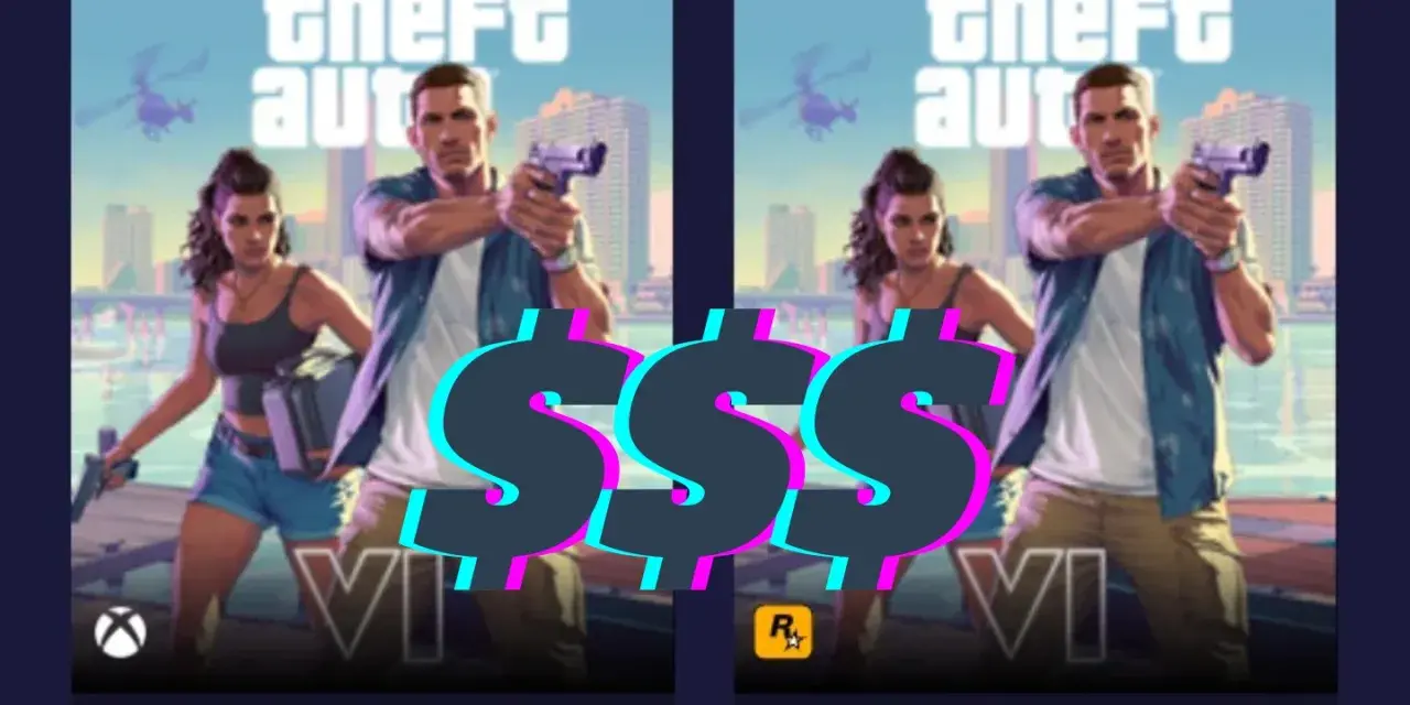 Kiedy premiera GTA 6? Dwie wersje gry, Xbox i PC, z wielkimi znakami dolara sugerującymi wysoką cenę.