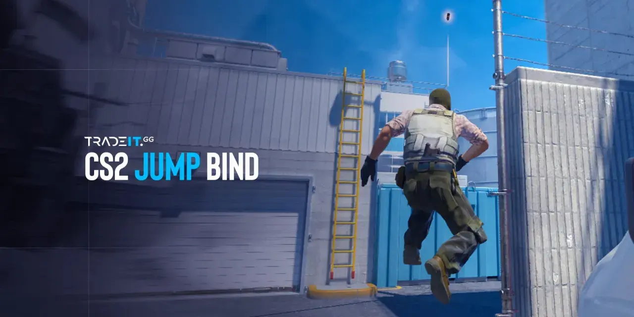 Gracz CS2 wykonuje skok z bindem, by zdobyć przewagę. Tradeit.gg prezentuje CS2 jump bind.