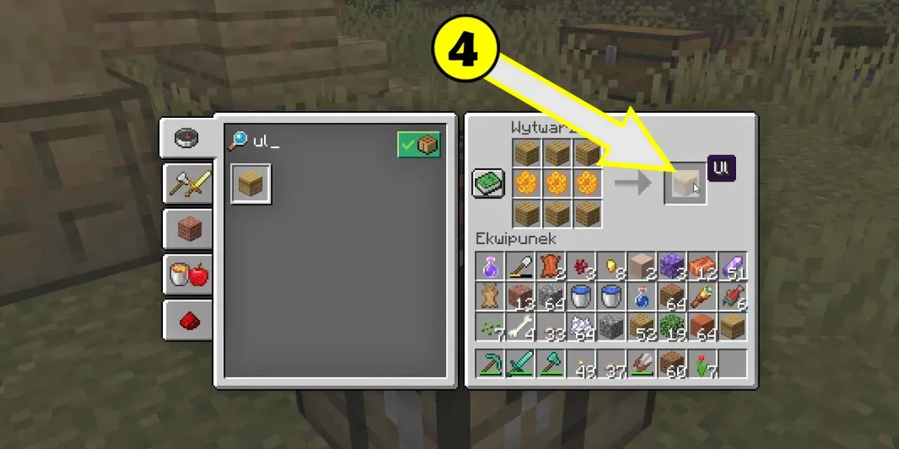 Jak zrobić ul w Minecraft: 6 desek i 3 plastry miodu tworzą ul.