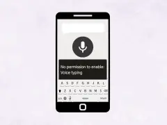 Telefon wyświetla komunikat: brak uprawnień aby włączyć pisanie głosowe. Ikona mikrofonu jest szara.