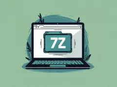 Ilustracja laptopa z ikoną folderu 7z na ekranie. Dowiedz się, jak otworzyć plik 7z.