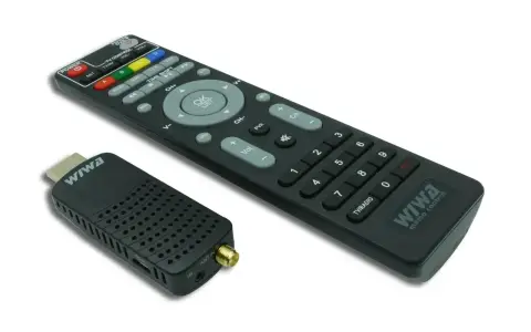 Odbiornik DVB-T i pilot marki Wiwa, umożliwiające odbiór telewizji naziemnej bez anteny.
