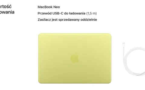 Kiedy nowy MacBook Neo, w zestawie przewód USB-C. Zasilacz kupisz osobno.
