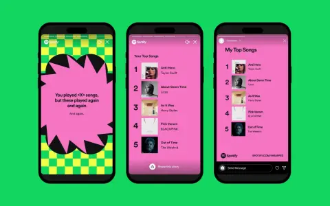 Spotify Wrapped zbiera dane do końca października. Na ekranach telefonów widać podsumowania ulubionych utworów.