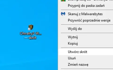 Menu kontekstowe z opcją "Utwórz skrót" na pulpicie, pokazujące jak zmienić pulpit.