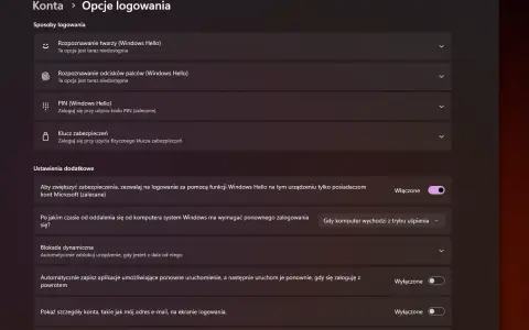 Ustawienia konta Windows 11: opcje logowania, w tym PIN i klucz zabezpieczeń. Dowiedz się, jak usunąć hasło Windows 11, zarządzając metodami logowania.