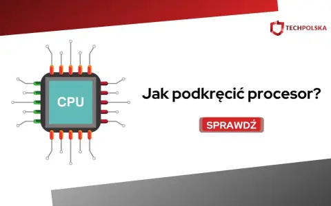 Grafika przedstawia procesor CPU i pytanie "Jak podkręcić procesor?". Kliknij "Sprawdź", aby dowiedzieć się więcej.