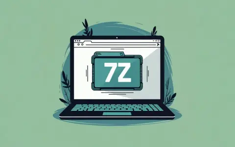 Ilustracja laptopa z ikoną folderu 7z na ekranie. Dowiedz się, jak otworzyć plik 7z.