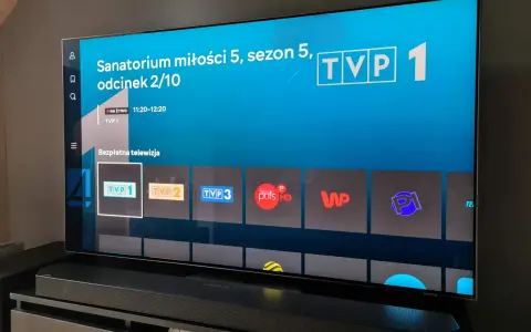 Na ekranie telewizora "Sanatorium miłości 5", odcinek 2/10. Widzę, że tv za free naprawdę działa, bo dostępne są kanały takie jak TVP1, TVP2, TVP3 i inne.