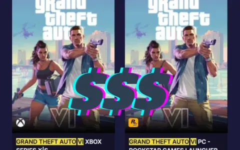 Kiedy premiera GTA 6? Dwie wersje gry, Xbox i PC, z wielkimi znakami dolara sugerującymi wysoką cenę.
