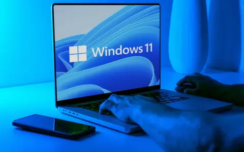 Ręce na klawiaturze laptopa z logo Windows 11. Dowiedz się, jak wejść do BIOS-u Windows 11, aby dostosować ustawienia.