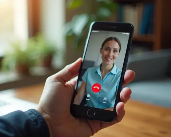 Dłoń trzyma smartfon z rozmową wideo. Na ekranie uśmiechnięta kobieta. Dowiedz się, jak włączyć nagrywanie rozmów w telefonie.