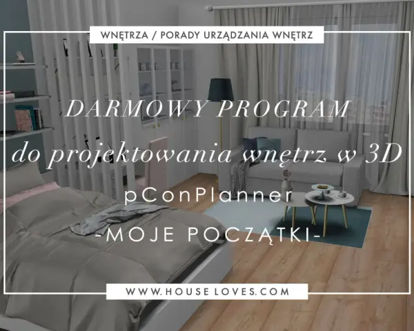 Darmowy program do projektowania wnętrz w 3D pConPlanner. Wizualizacja sypialni i salonu.