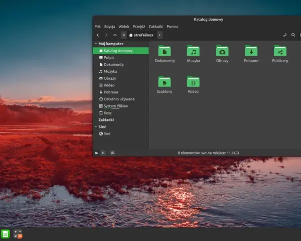 Linux na stary komputer ożywia system. Widok katalogu domowego z ikonami plików i folderów.