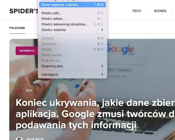 Menu nagrywanie ekranu Windows 11. Wybieram "Nowe nagranie z ekranu", by rozpocząć.