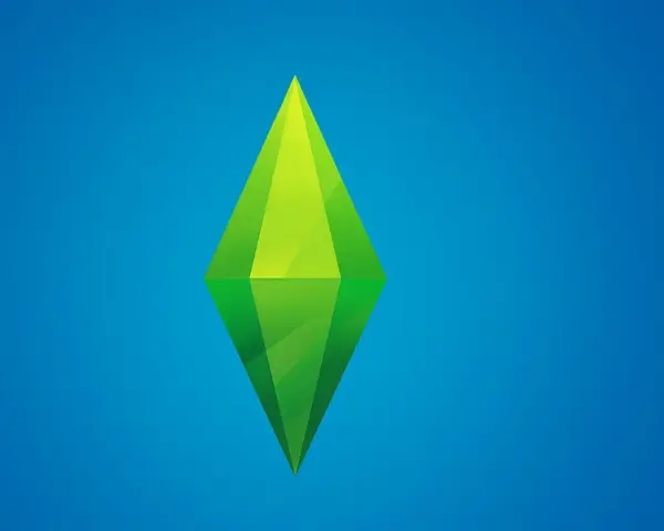 Zielony, geometryczny symbol na niebieskim tle, przypominający klejnot. To logo The Sims 4, gry, w której można używać specjalnych kodów.