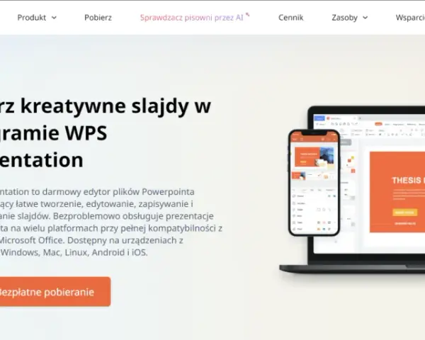 Strona do robienia prezentacji WPS Presentation. Twórz kreatywne slajdy na komputerze, telefonie i tablecie. Darmowy edytor kompatybilny z PowerPoint.