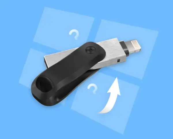 Pendrive z wtyczką Lightning i pytajnikami. Dowiedz się, jak sformatować dysk, aby odzyskać miejsce.