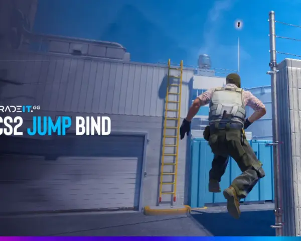 Gracz CS2 wykonuje skok z bindem, by zdobyć przewagę. Tradeit.gg prezentuje CS2 jump bind.