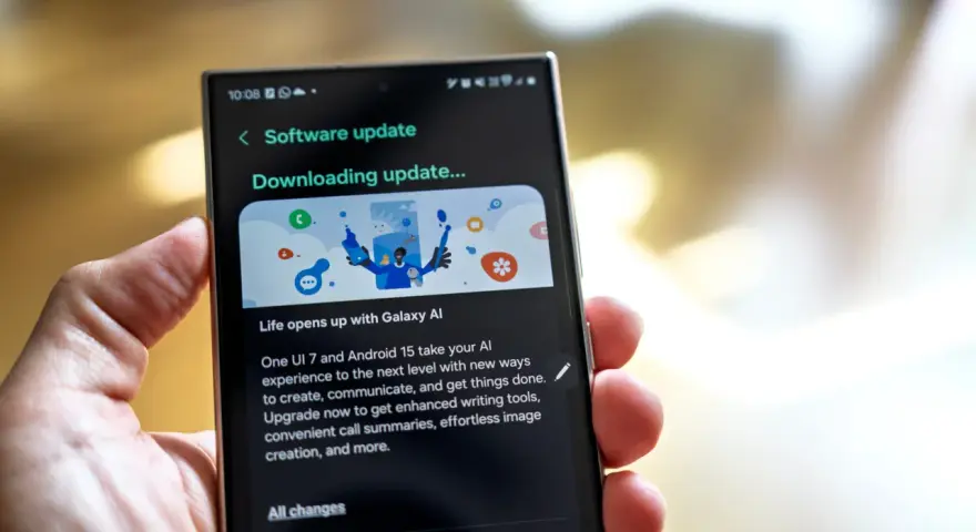 Aktualizacja oprogramowania na telefonie, pobieranie One UI 7 z Androidem 15.