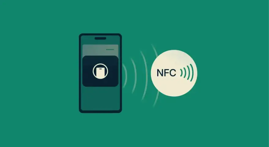 Telefon z włączonym NFC zbliża się do symbolu płatności.