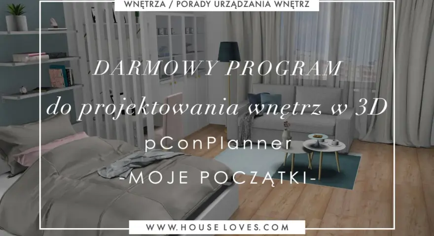 Darmowy program do projektowania wnętrz w 3D pConPlanner. Wizualizacja sypialni i salonu.