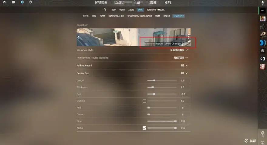 Ustawienia celowników CS GO: suwaki do regulacji długości, grubości, odstępu, obrysu i koloru. Możliwość udostępniania i importowania celowników.