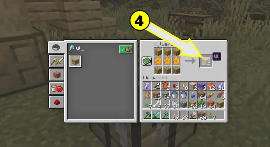 Jak zrobić ul w Minecraft: 6 desek i 3 plastry miodu tworzą ul.