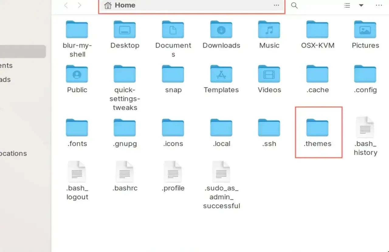 Folder `.themes` jest widoczny na pulpicie, co może być pomocne, gdy zastanawiasz się, jak zmienić pulpit.