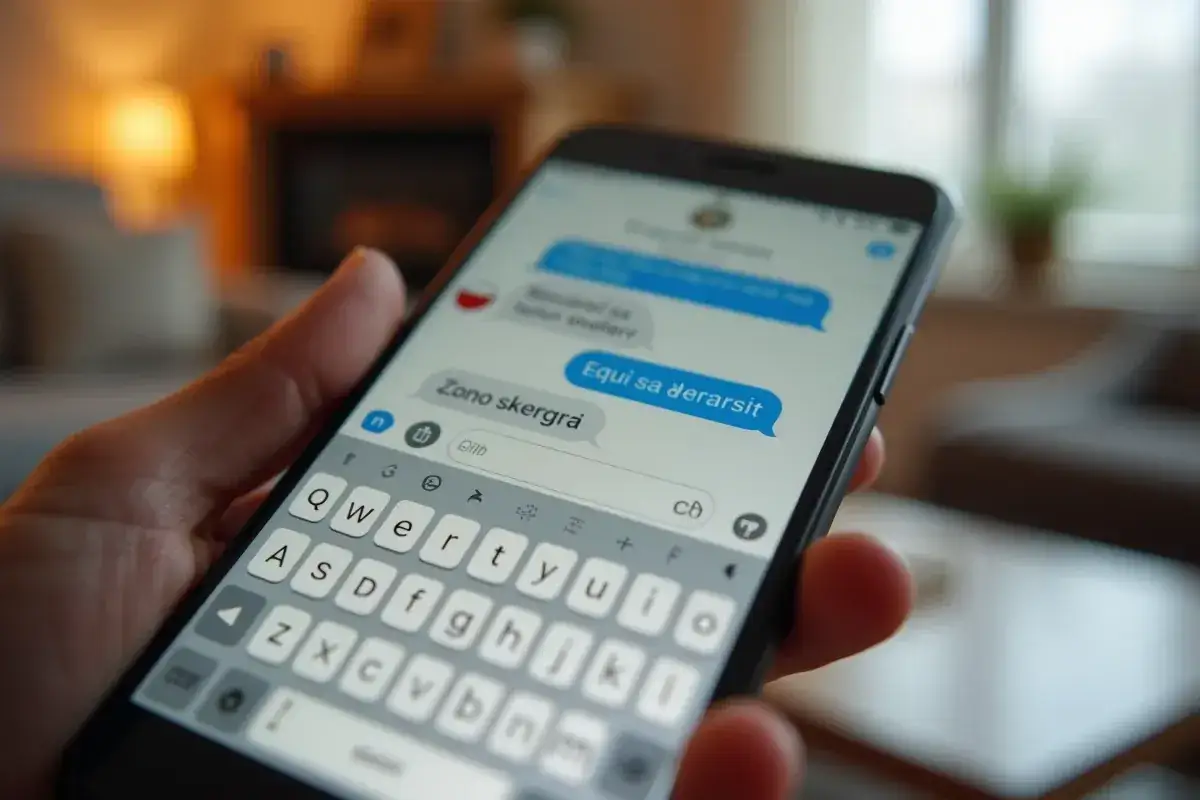 Pisanie SMS-ów z polskimi znakami jest proste. Na ekranie telefonu widać klawiaturę i okno wiadomości.