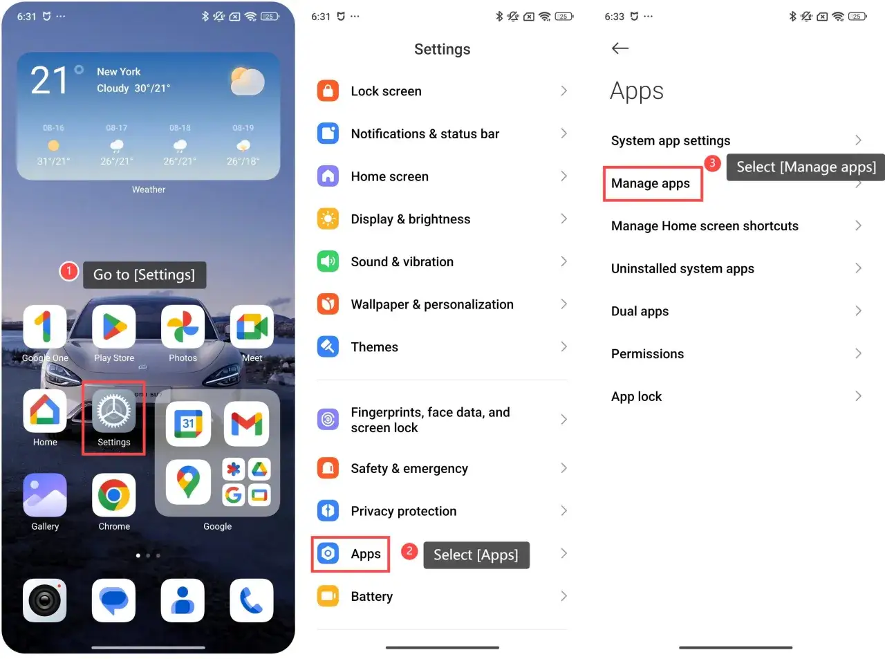 Jak wyłączyć reklamy w Xiaomi: wejdź w Ustawienia, następnie Aplikacje, wybierz Zarządzaj aplikacjami.