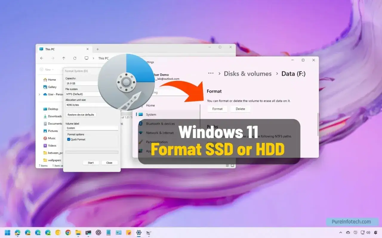 Jak sformatować dysk SSD lub HDD w Windows 11. Widok okna 