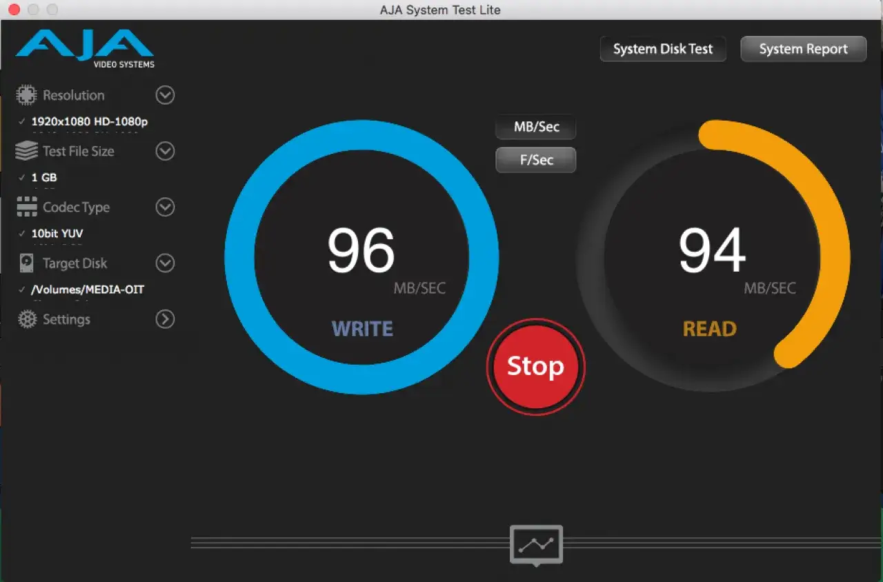 Wynik testu dysku: zapis 96 MB/s, odczyt 94 MB/s. Jak sprawdzić podzespoły komputera?